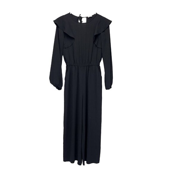 WILFRED Fleurette Breezy Flounce Preppy Wide legs Crop Keyhole Black Jumpsuit XS - Picture 1 of 6